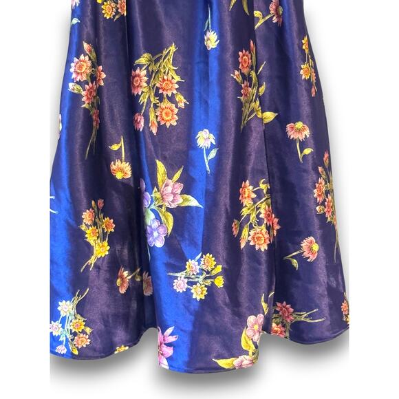 Vintage Kathryn Navy Floral Satin Pajama Set Nightgown and Robe Medium - Picture 4 of 13